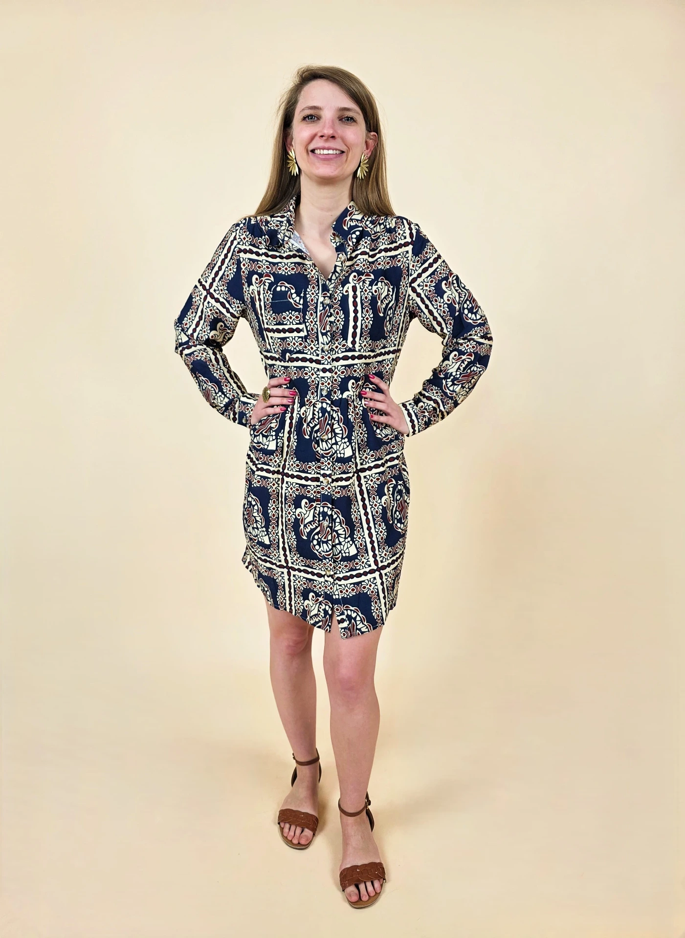 [00582_S/M] Robe chemise courte à motif foulard vintage (S/M)