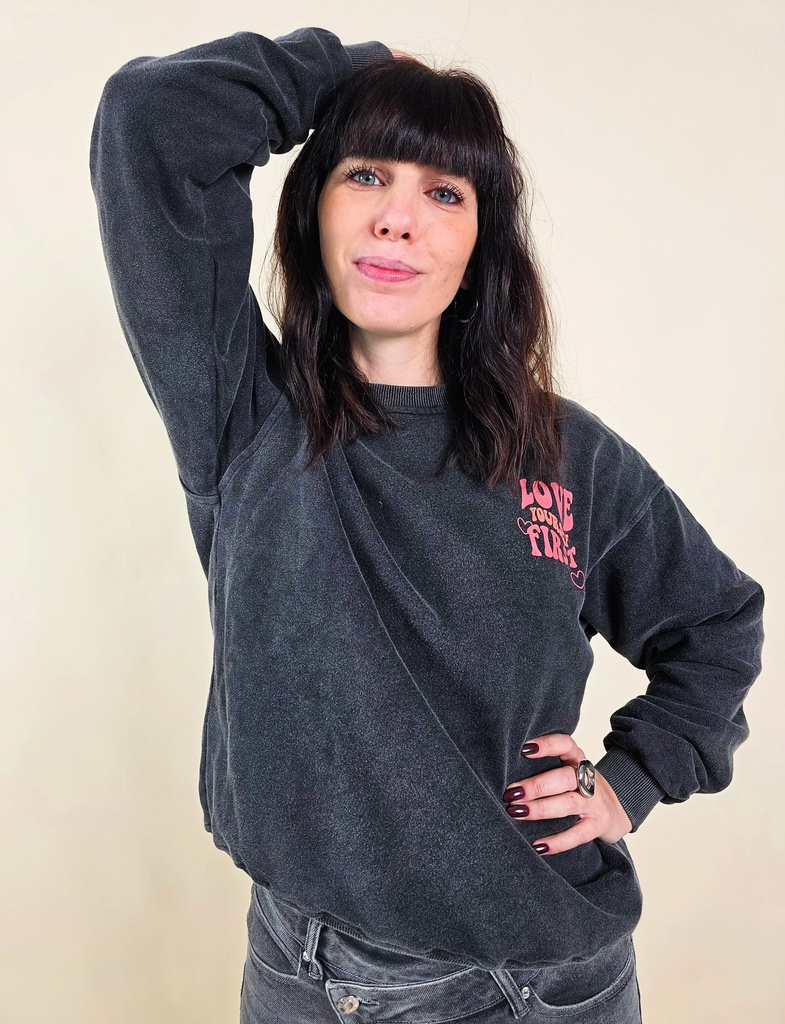 Sweat-shirt Oversize gris 'Love yourself first' (Anti-Gaspi)