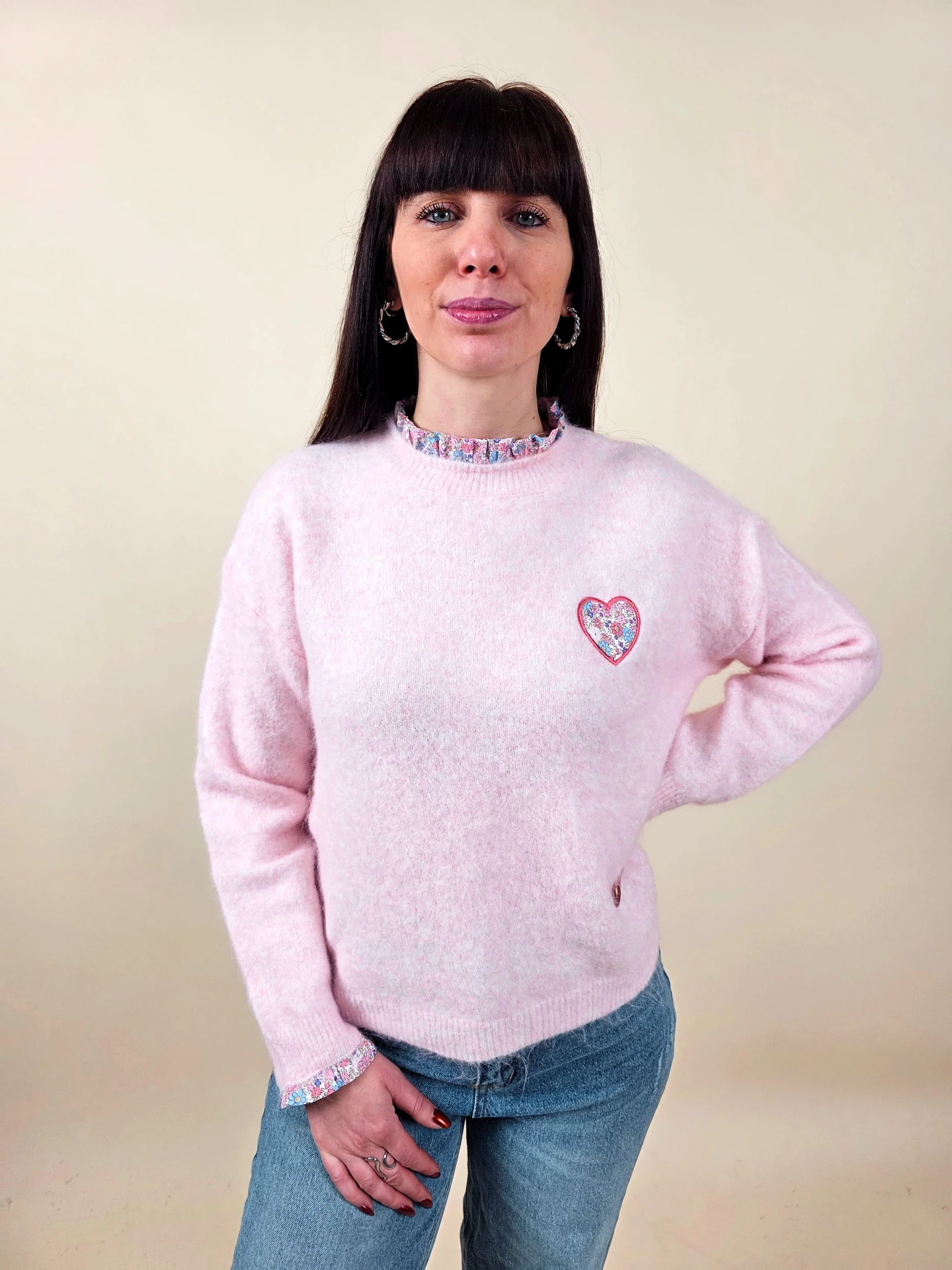 [00492] Pull rose poudré aux détails Liberty TU (Anti-Gaspi)
