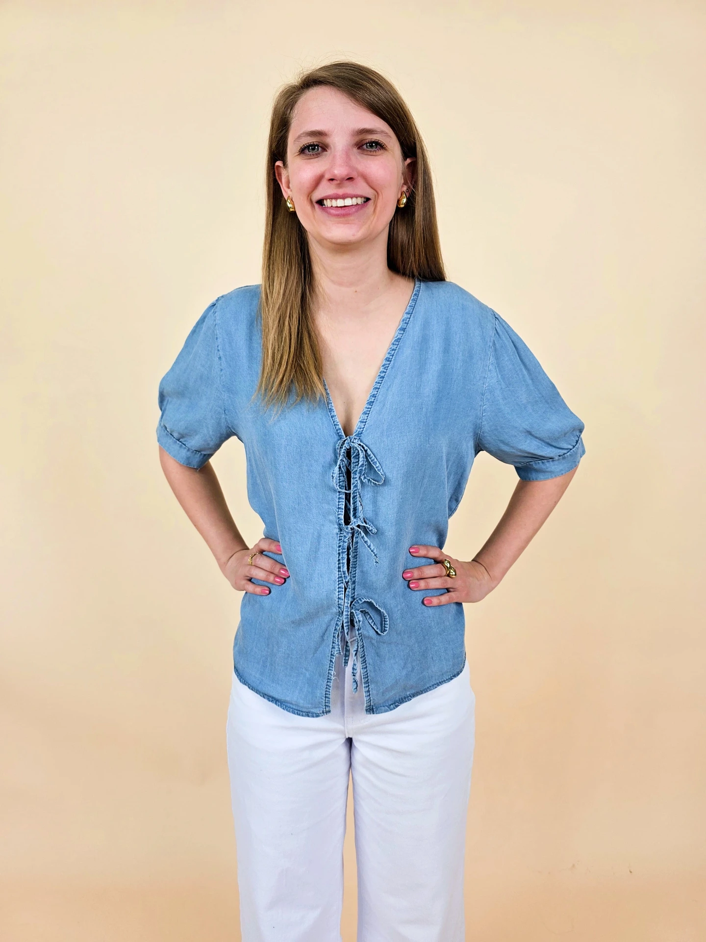 Blouse en denim léger à noeuds