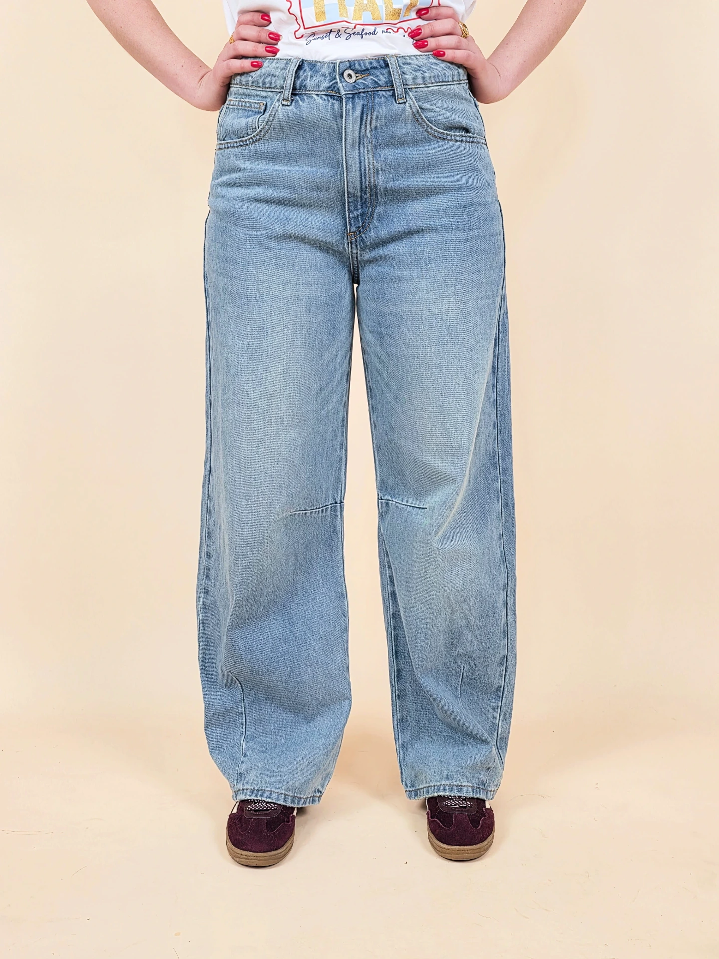 Jeans bleu coupe ballon