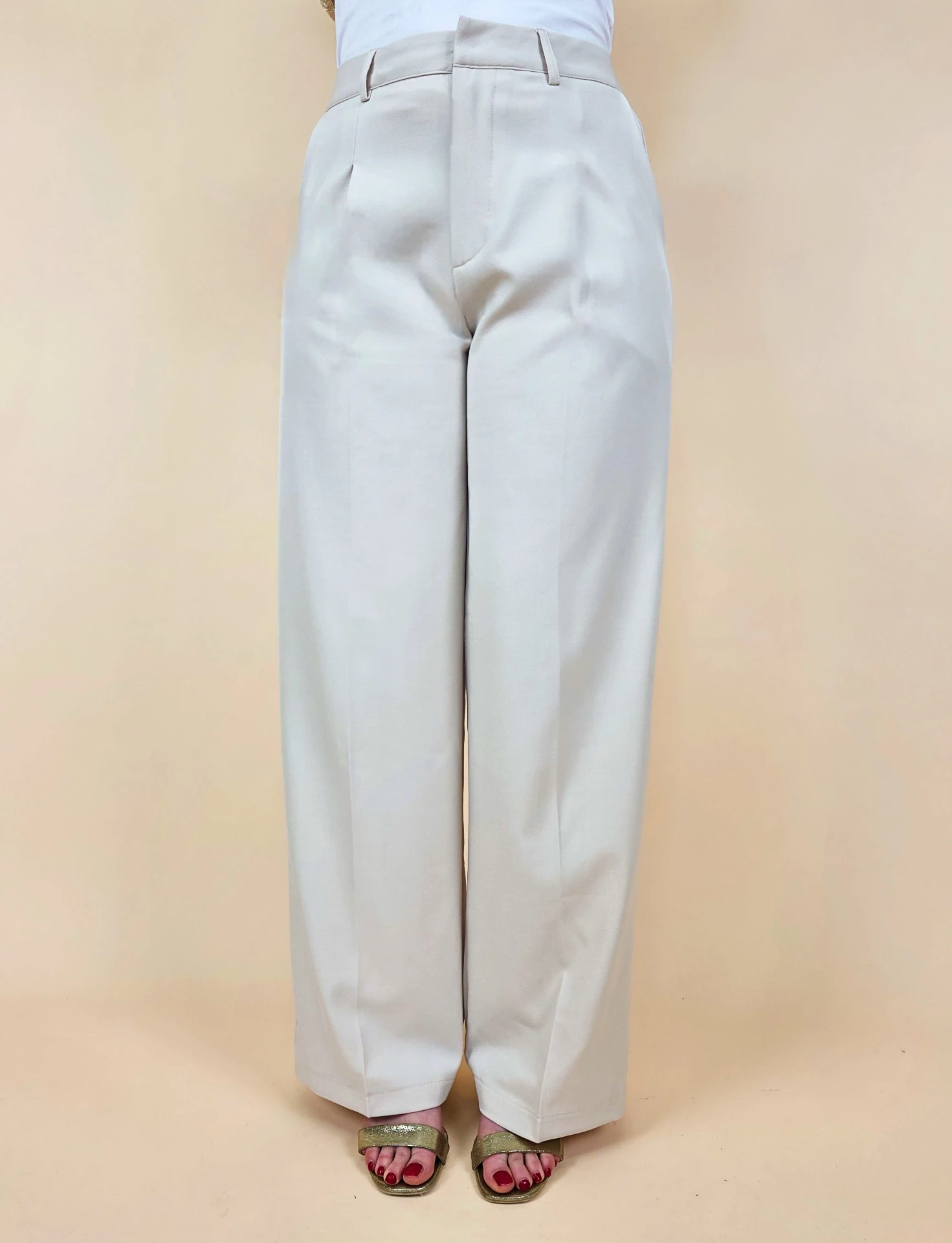 [00630_S] Pantalon large tailleur à pinces beige sable (S)