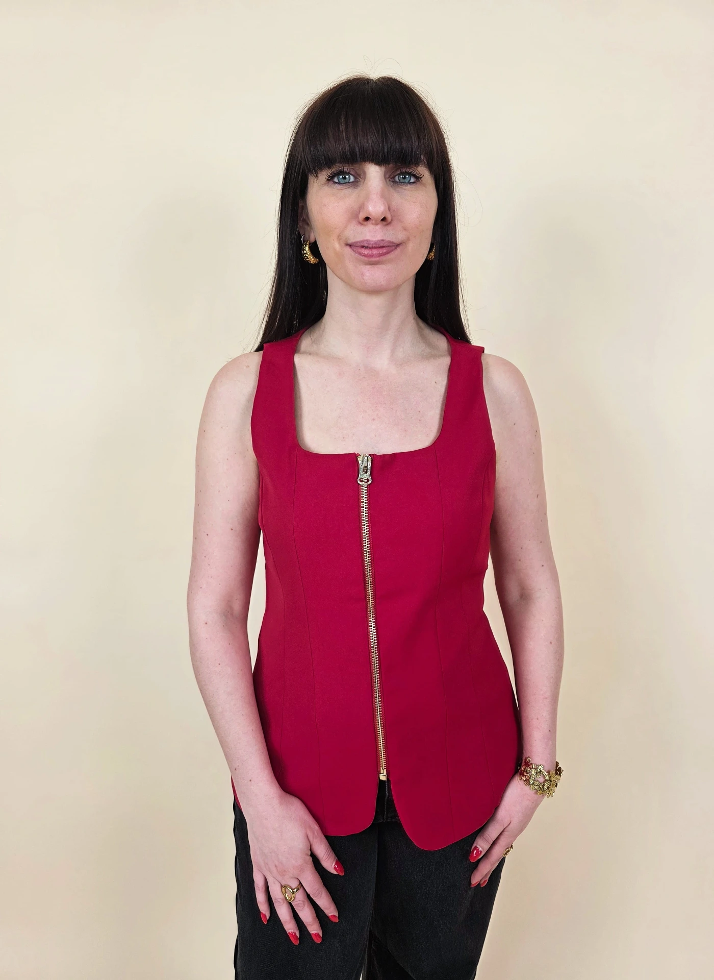 Blouse sans manches à zip doré