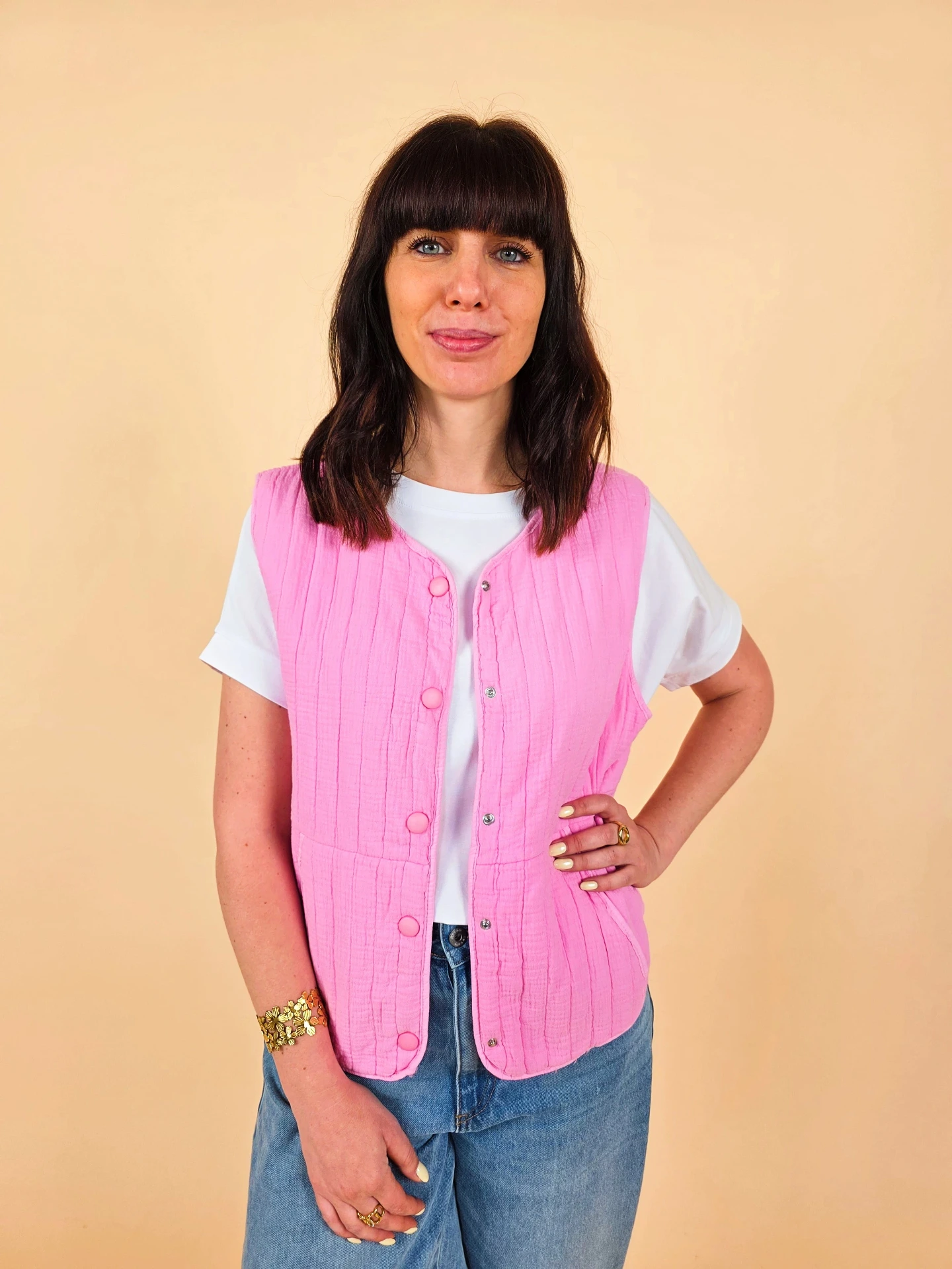 Gilet sans manches matelassé rose bonbon