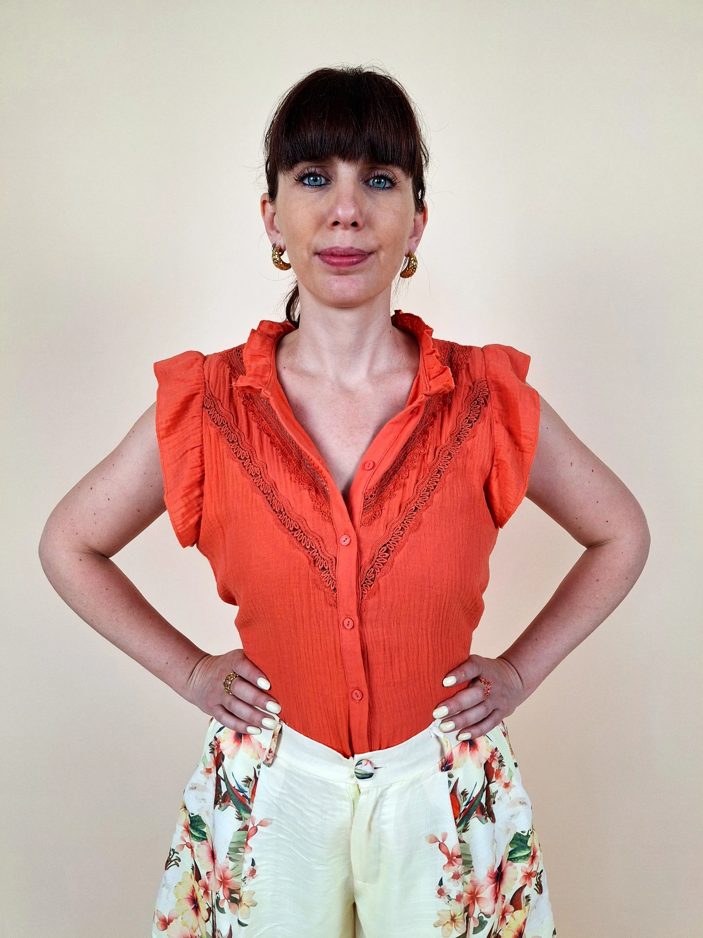 Blouse bohème corail à volants