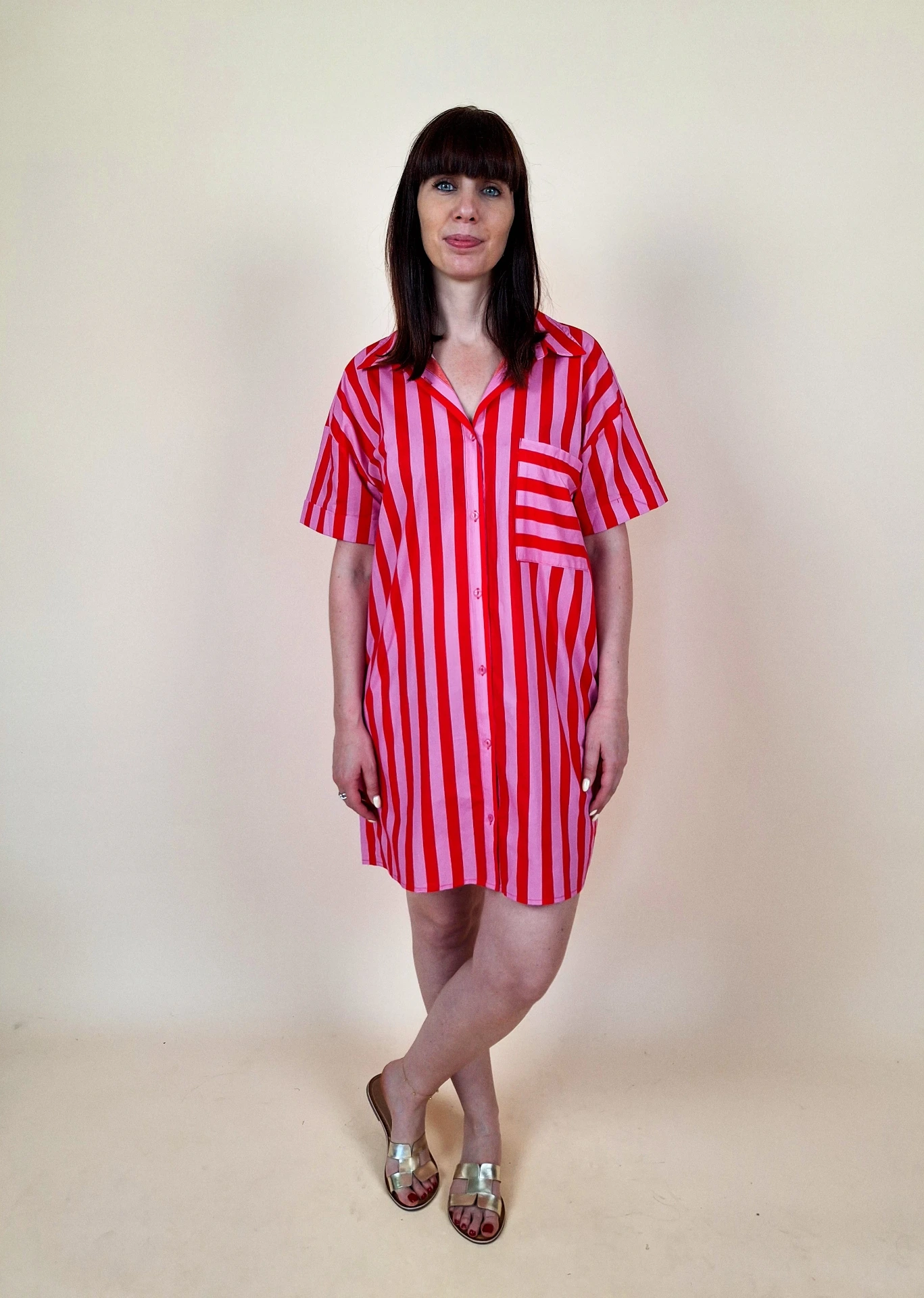 [00692_S] Robe chemise fluide à rayures verticales (S)