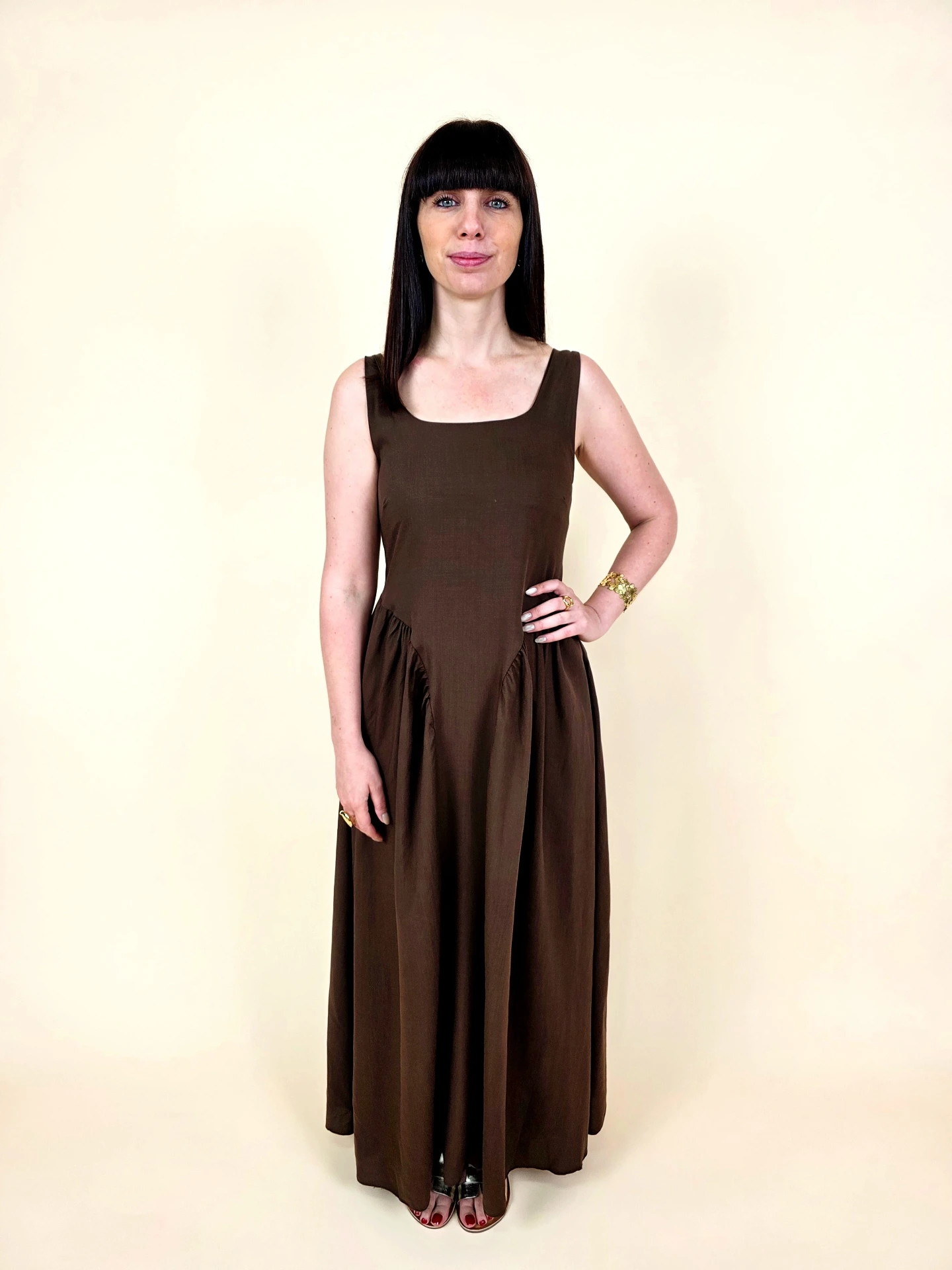 [00697] Robe longue évasée chocolat