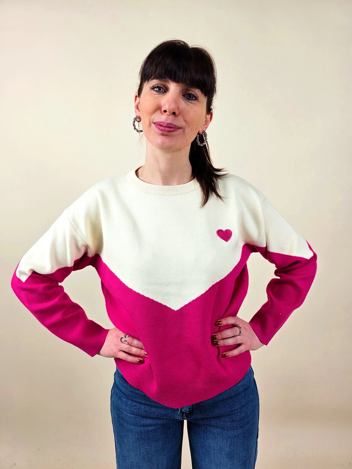 Pull bicolore blanc et rose fuchsia TU (Anti-Gaspi)