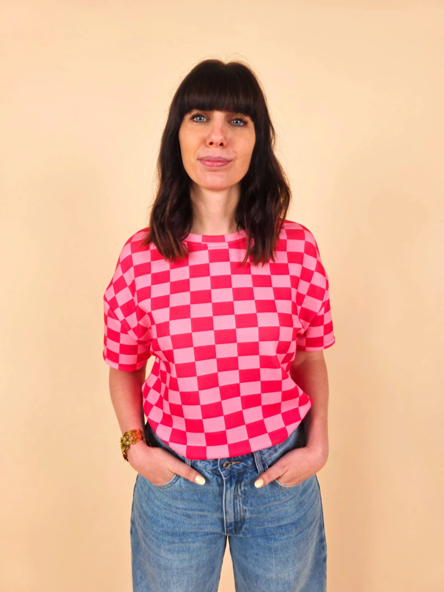 T-shirt à damier rose et fuchsia TU (Anti-Gaspi)