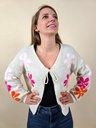 Gilet court écru à fleurs ample avec manches cloches (Anti-Gaspi)