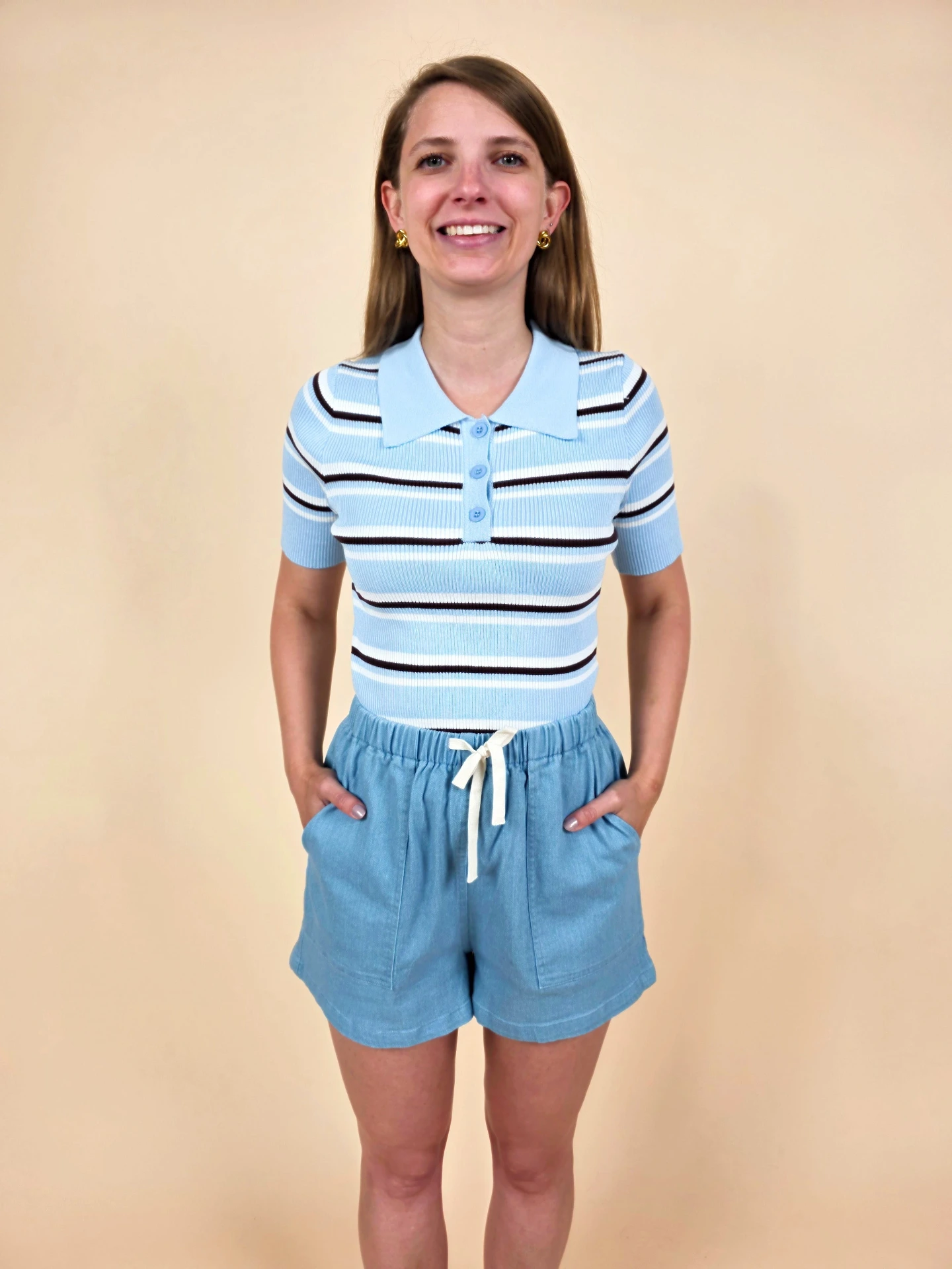 Polo en maille côtelée à rayures rétro