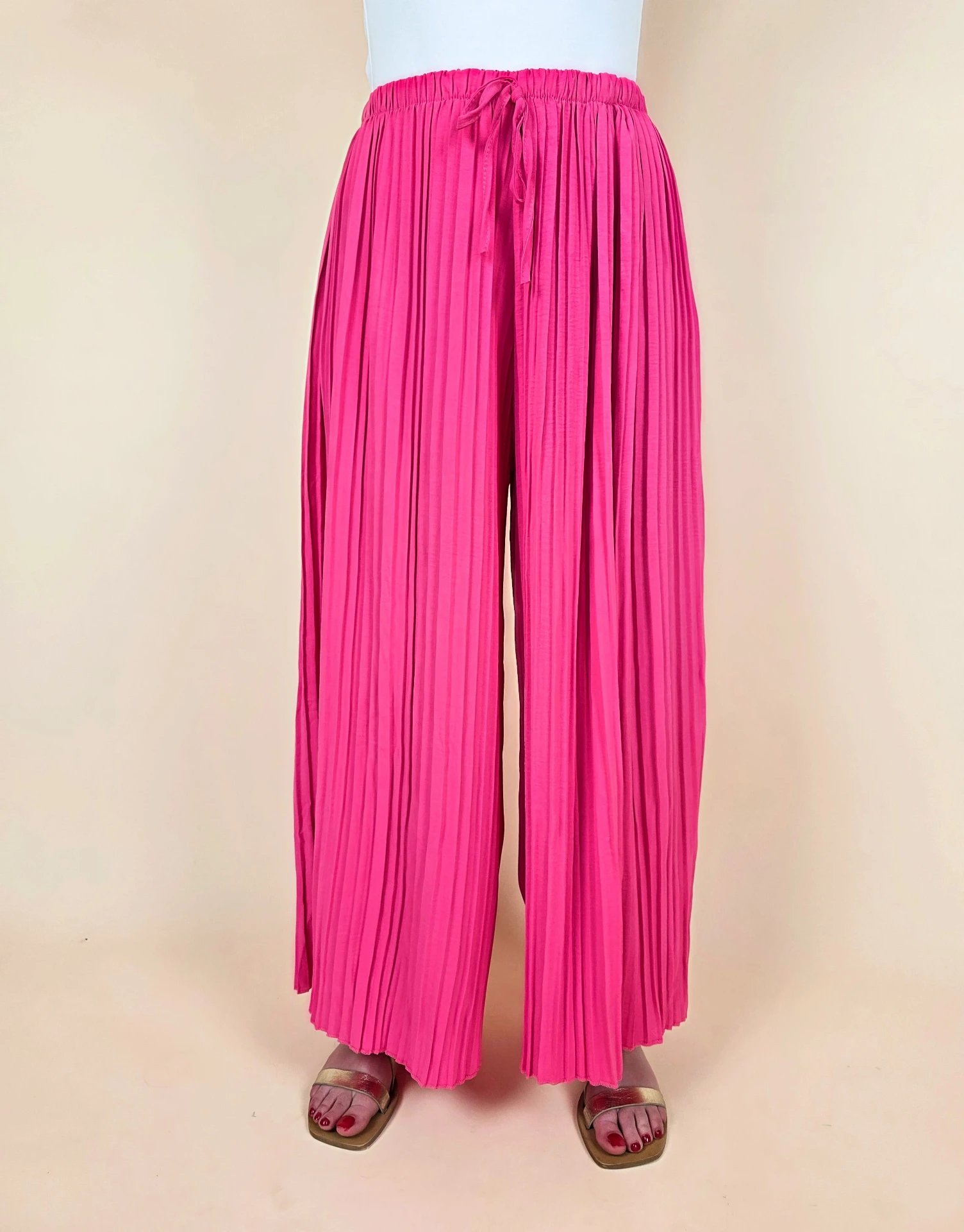 Pantalon palazzo plissé rose fuchsia