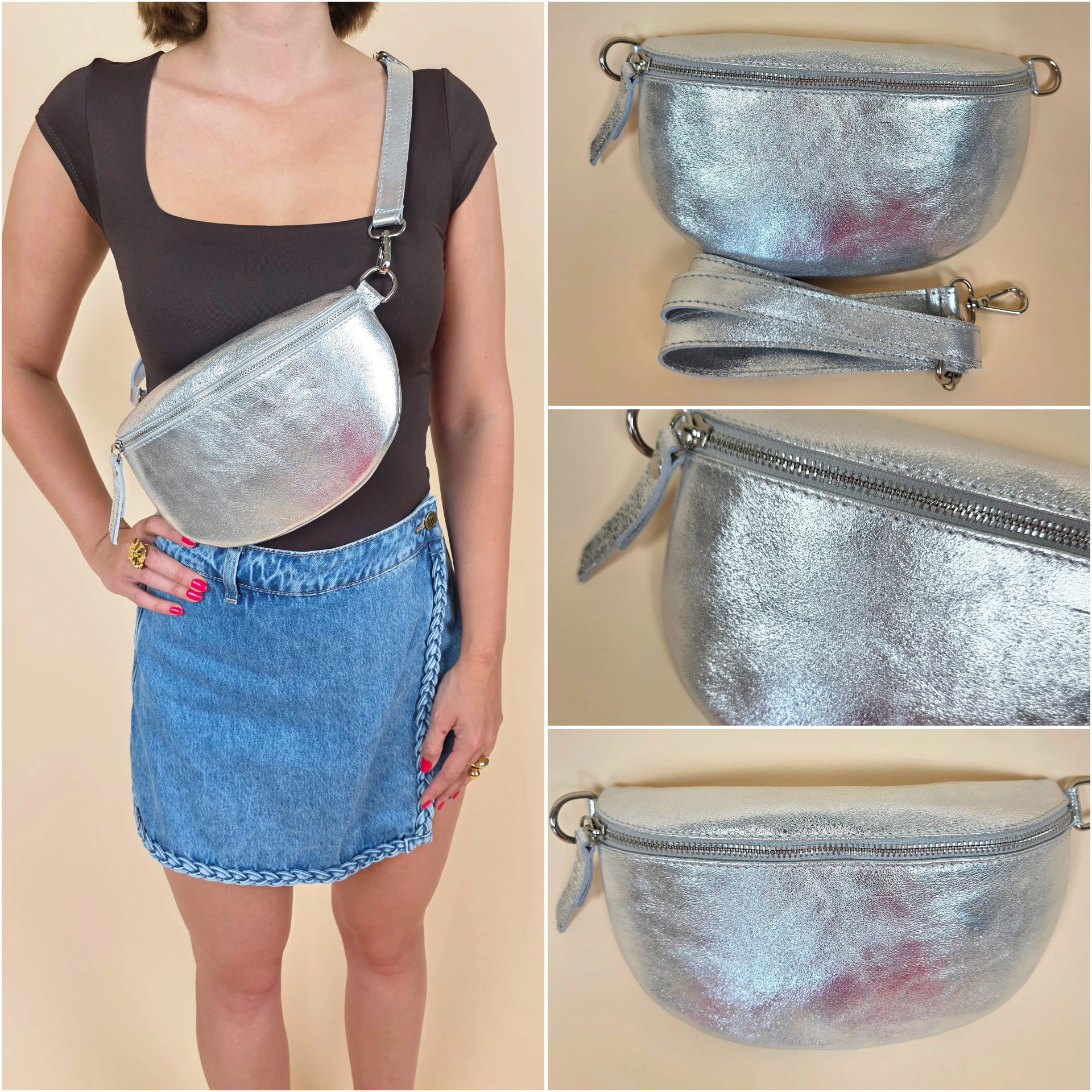 Sac banane argenté
